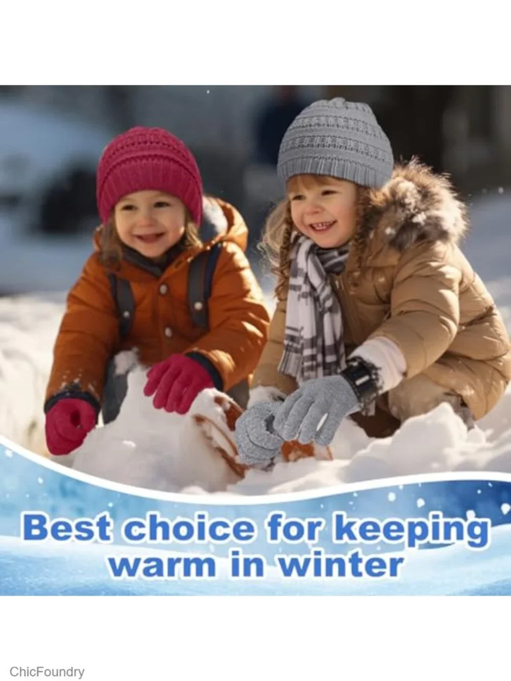 Kids Winter Knit Hat & Gloves Set Acrylic 5-12Y